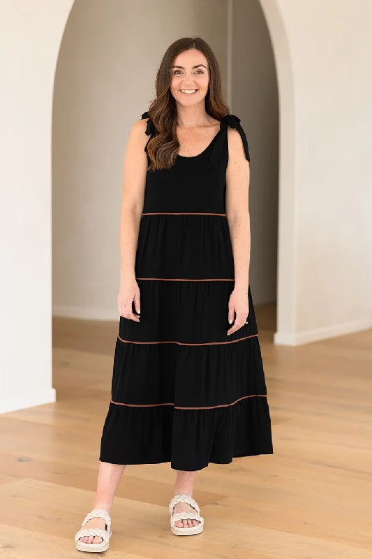 Senna Dress - Black/brown piping