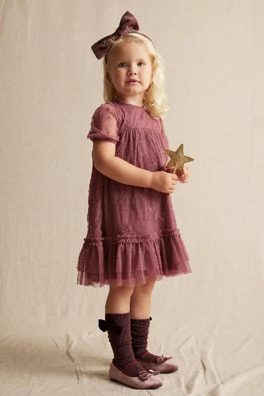 Kids' red embroidered mesh dress