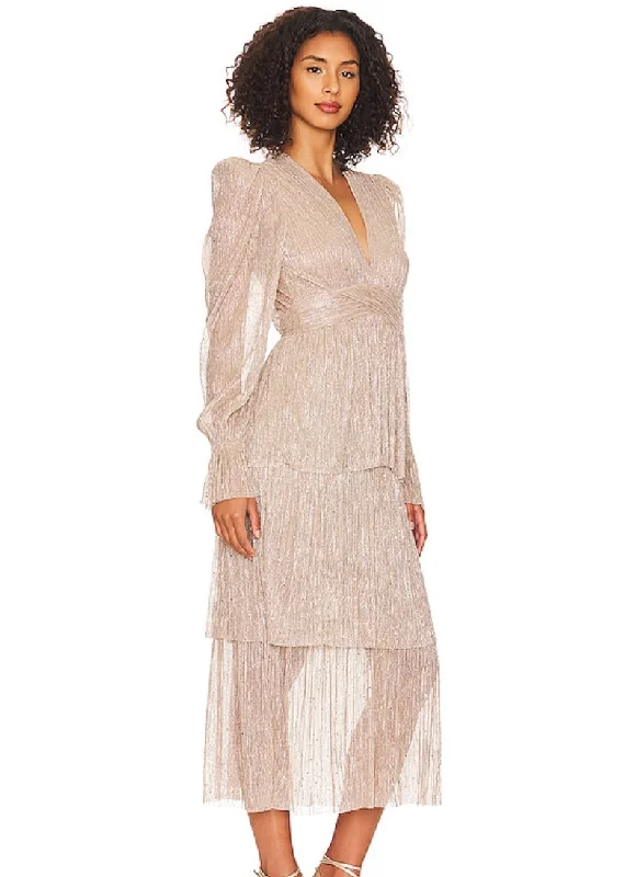 Marais Metallic Crease-Effect Midi-Dress