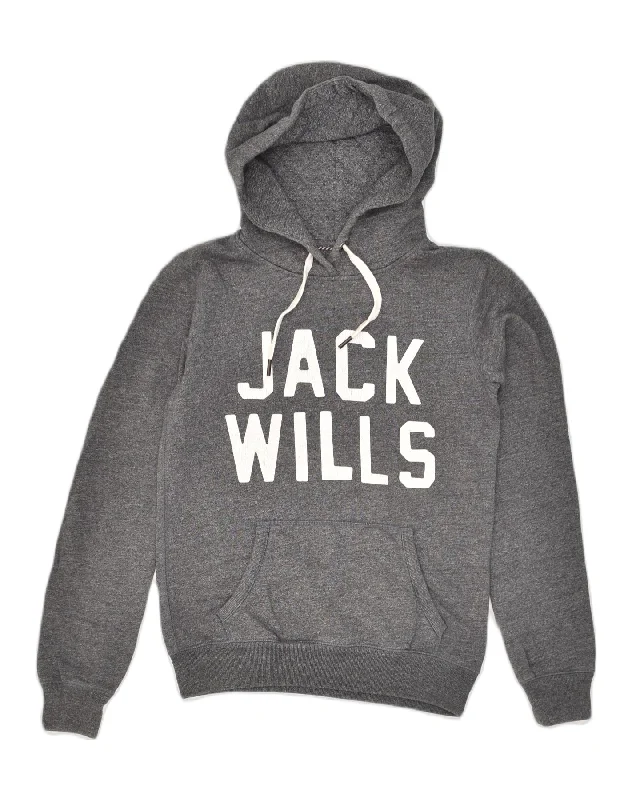 JACK WILLS Womens Graphic Hoodie Jumper UK 8 Small Grey Cotton