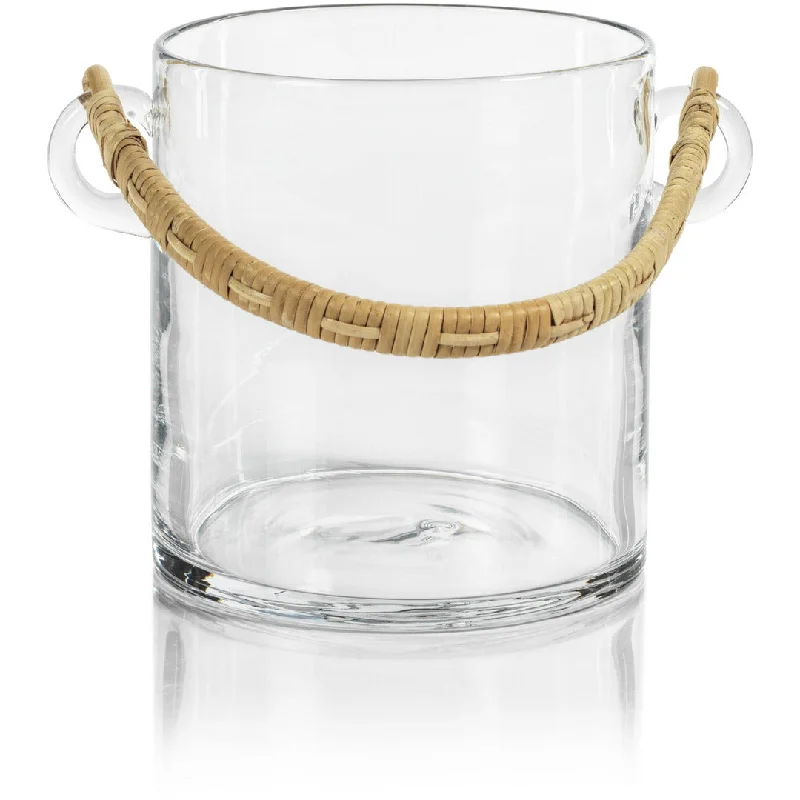 Budva Glass Ice Bucket / Wine Cooler with Rattan Handle