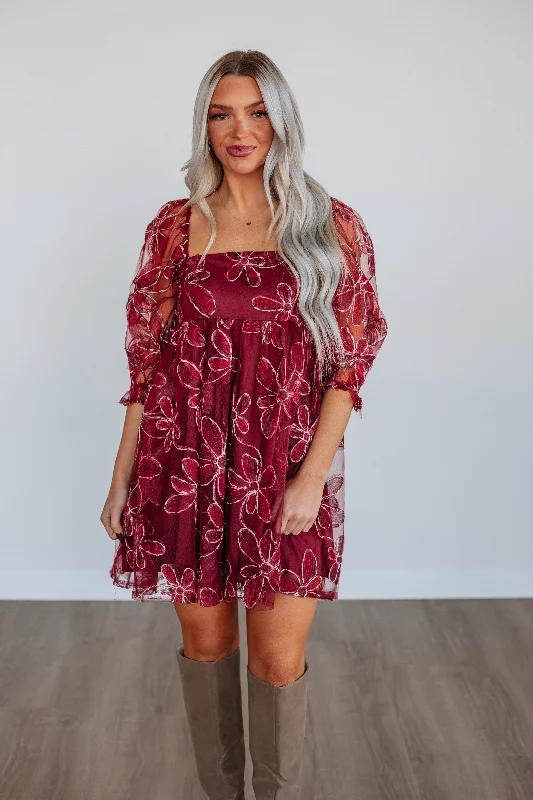 Raya Babydoll Dress - Wine