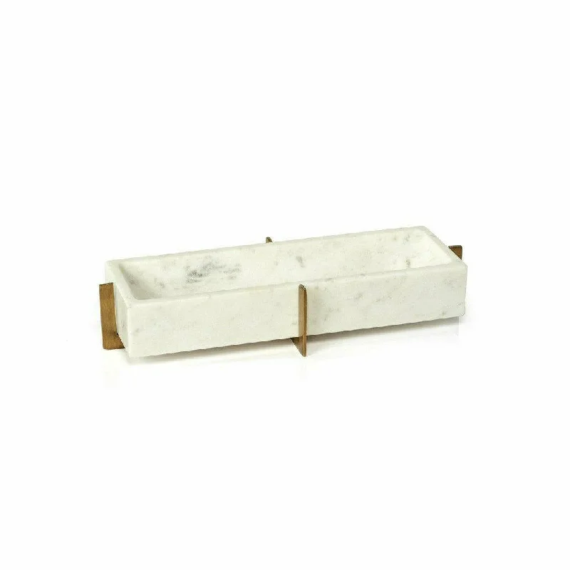 Catania White Marble Tray on Metal Base