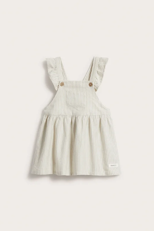 Baby green striped pinafore dress