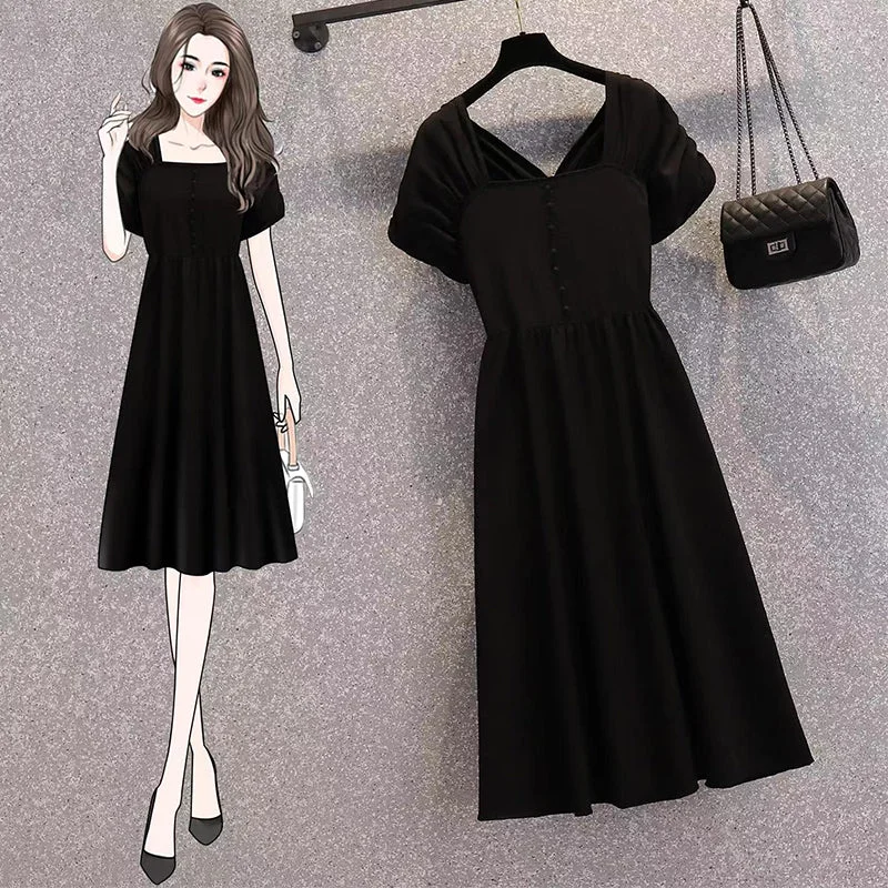 Plus Size Black Square Neck Dress