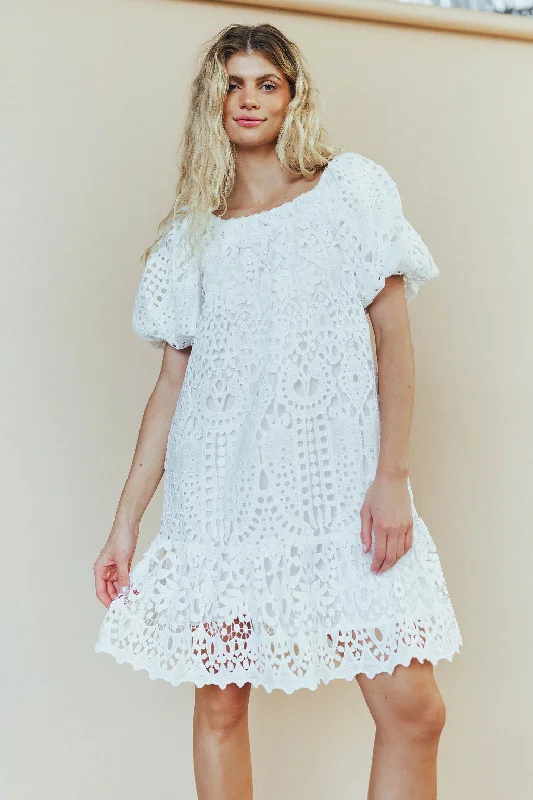 *Lucky Lace Dress In White FINAL SALE