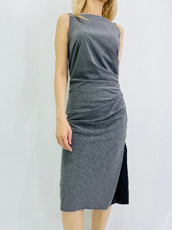 Macie Pleat Dress in Grey