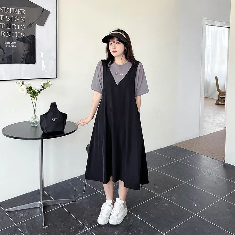 Plus Size Korean Mock 2 Piece Dress