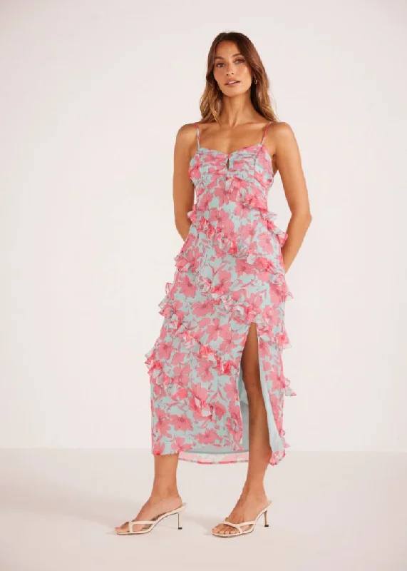 MINKPINK Auretta Ruffle Midi Dress - Pink Floral ***FINAL SALE***