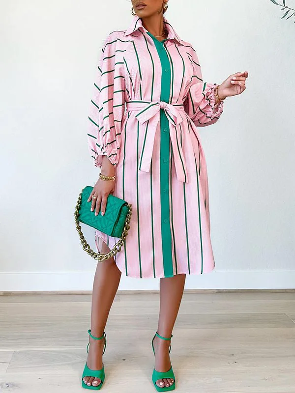 Beautiedoll Stripe Tied Shirt Dress