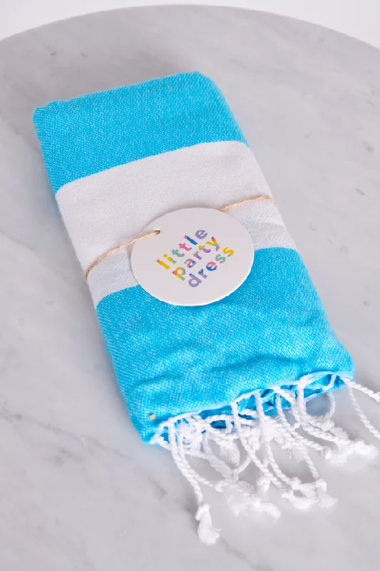 Wide Stripe Aqua & White Turkish Towel