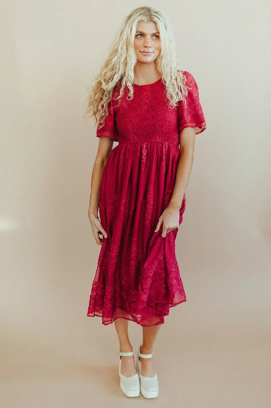 This Love Embroidered Midi in Ruby Red