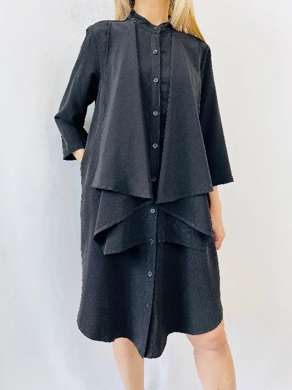 Shawl Shirt Dress in Black