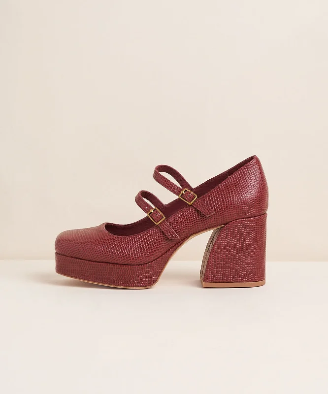 Bizzy Retro Inspired Chunky Strapped Heel | Merlot