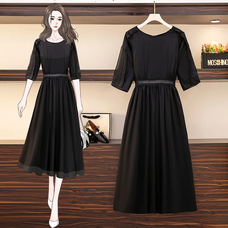 Plus Size Black Boatneck Midi Dress