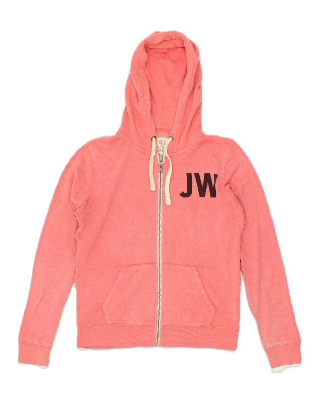 JACK WILLS Womens Graphic Zip Hoodie Sweater UK 12 Medium Pink Cotton