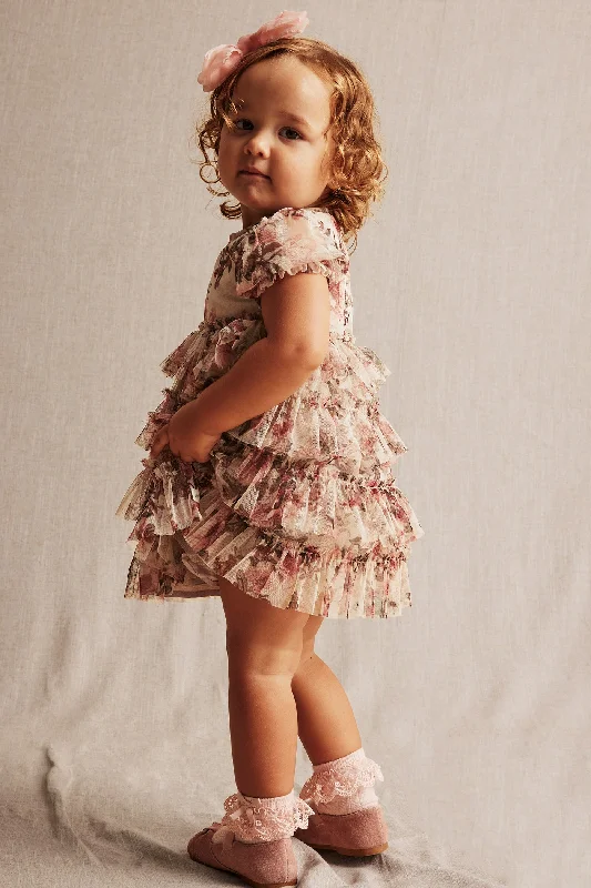 Baby beige floral mesh dress