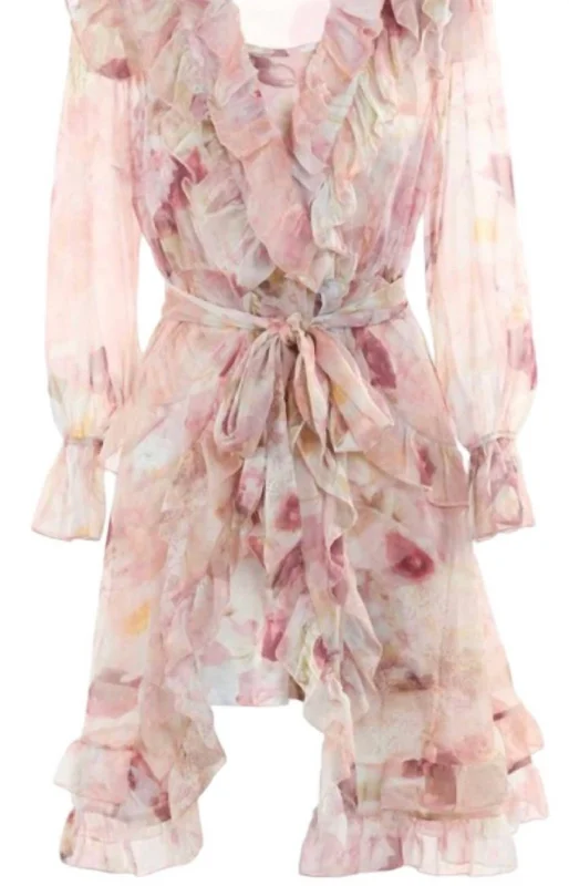 Women's Ruffled High Low Dress In Pink Floral