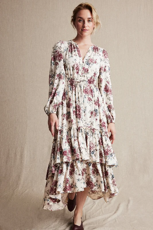 Women's beige floral viscose dress