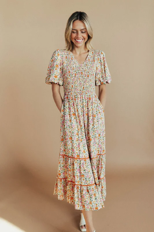 Shannon Floral Midi in Apricot