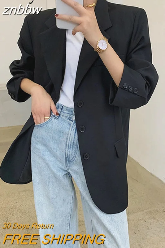 znbbw 2023 Autum Oversize Long Sleeve Black Women Blazer Normcore Style BF Pocket Jackets Coat Office Lady Work Female Clothing