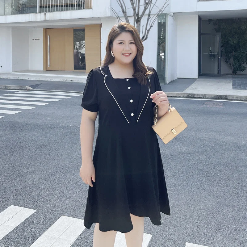 Plus Size Buttons Collar Dress