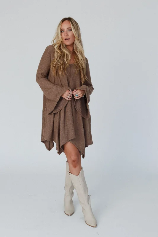 The Nest Golden Hour Long Bell Sleeve Tunic Dress - Mocha