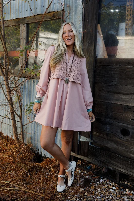 Sweet Edge Crochet Vest Tunic Dress - Mauve