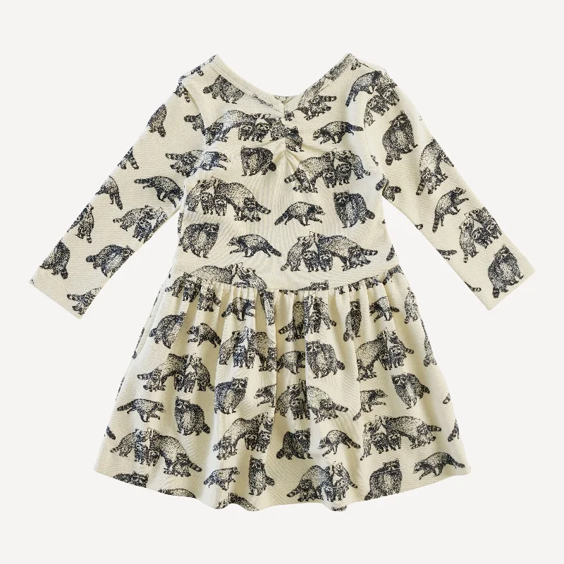 long sleeve twirl dress | raccoons | organic cotton interlock