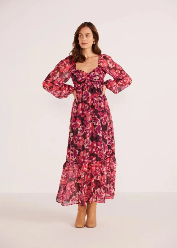 MINKPINK Savannah Babydoll Midi Dress- Painterly Blooms