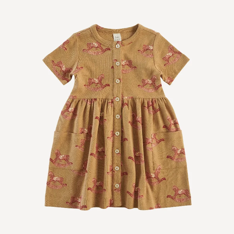 short sleeve button front pocket dress | rocking horse | organic cotton interlock