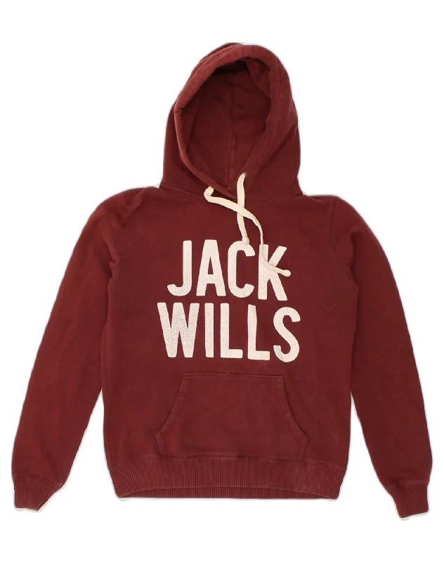 JACK WILLS Womens Graphic Hoodie Jumper UK 12 Medium Burgundy Cotton