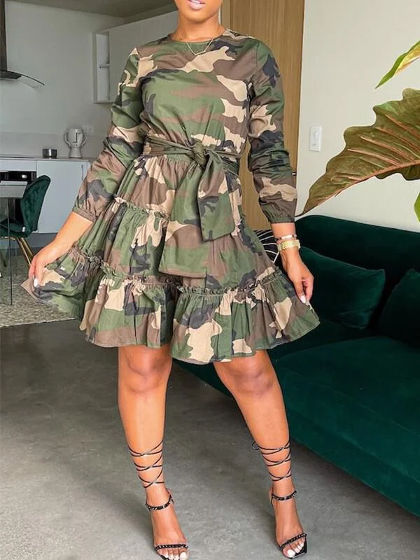 Camo Tied Ruffle Dress