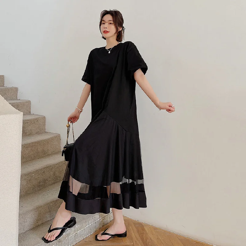 Plus Size Tulle Hem T Shirt Midi Dress