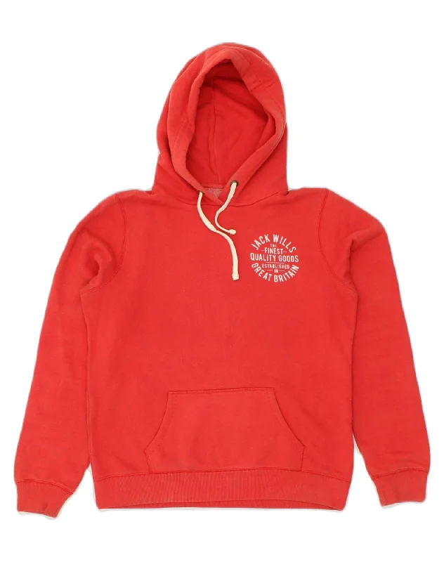 JACK WILLS Womens Hoodie Jumper UK 14 Large Red Cotton