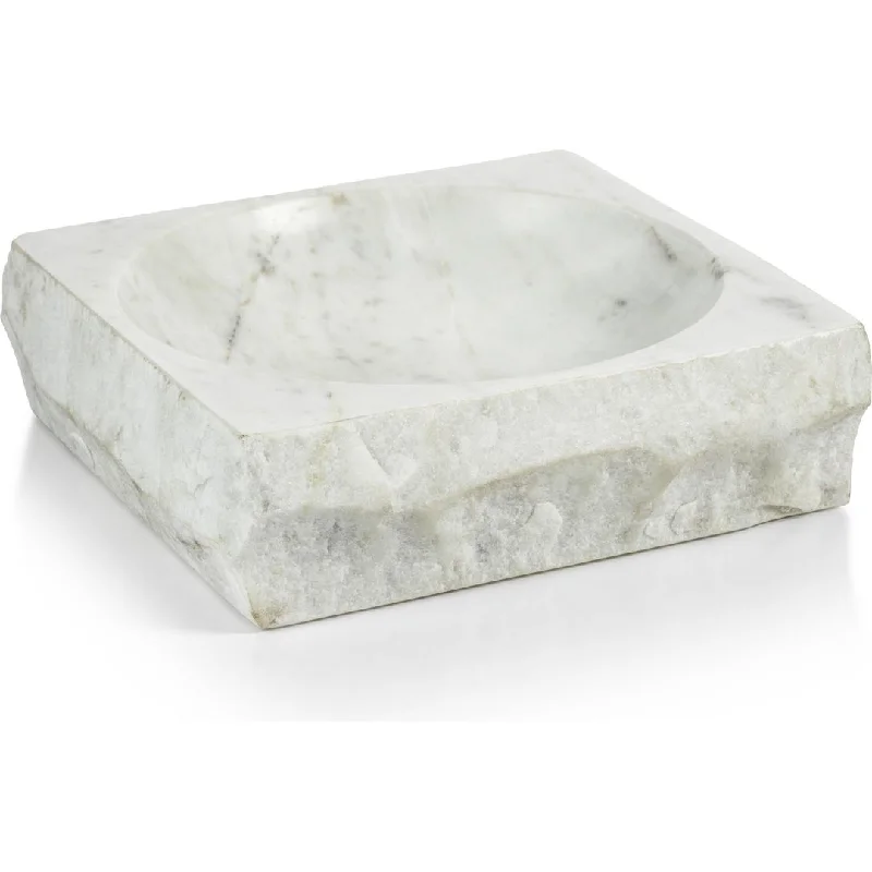 Terni Rock Finish Square White Marble Bowl