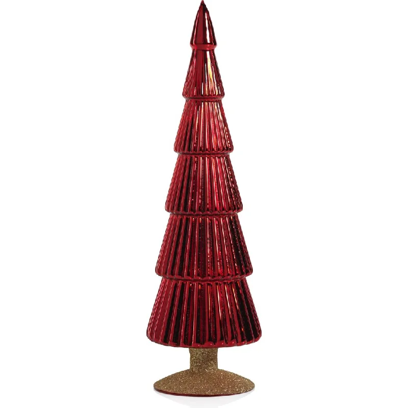 Dembe Classic Red Glass Tree on Gold Glitter Base, Set of 2