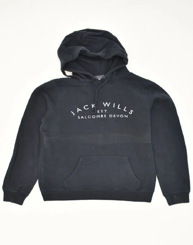 JACK WILLS Womens Graphic Hoodie Jumper UK 12 Medium Black Cotton