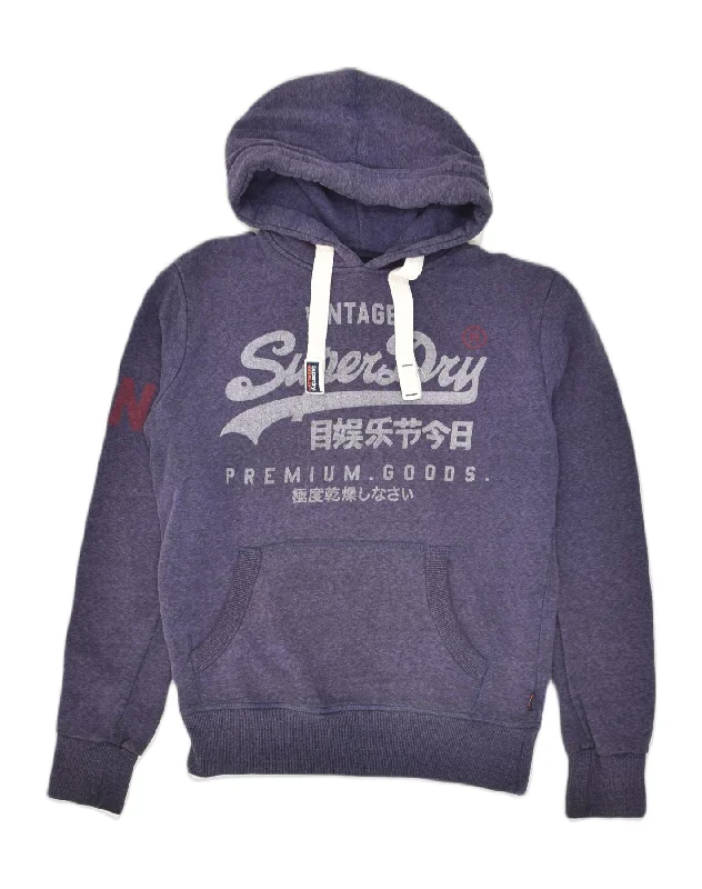 SUPERDRY Womens Graphic Hoodie Jumper UK 10 Small Purple Cotton