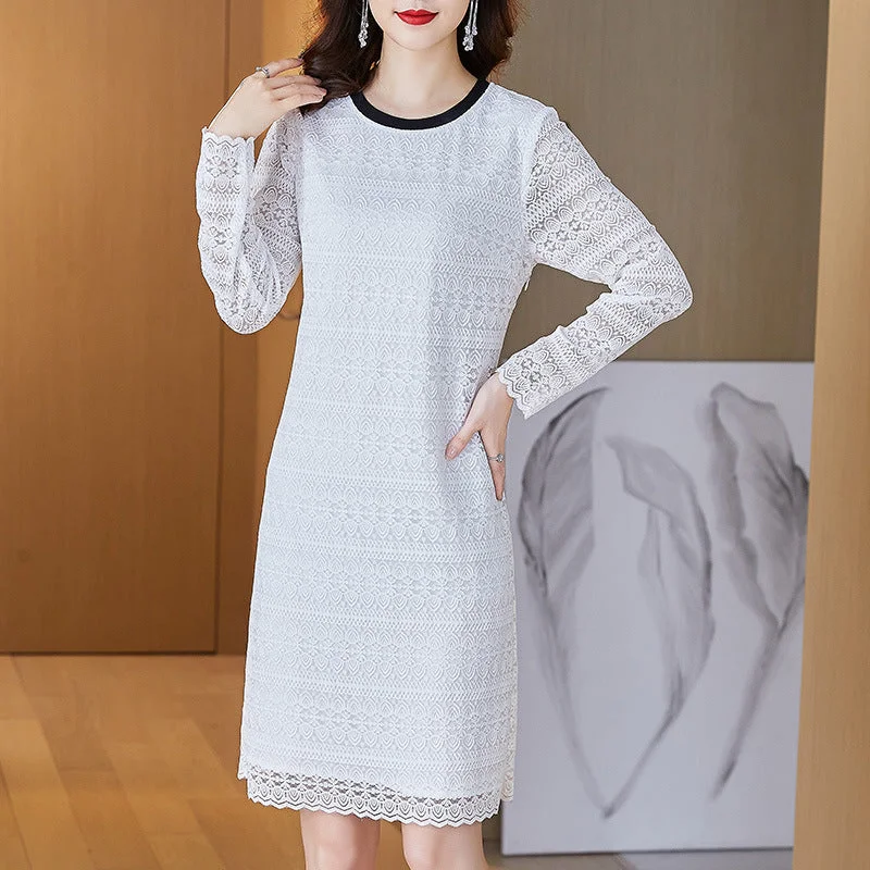 Plus Size White Lace Long Sleeve Dress