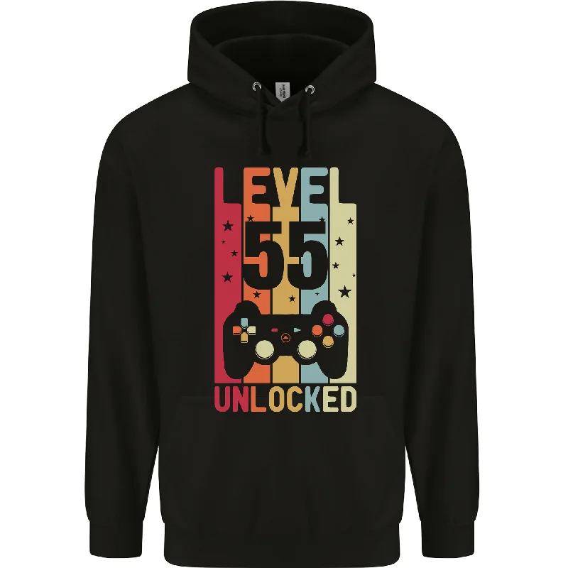 55th Birthday 55 Year Old Level Up Gaming Mens 80% Cotton Hoodie