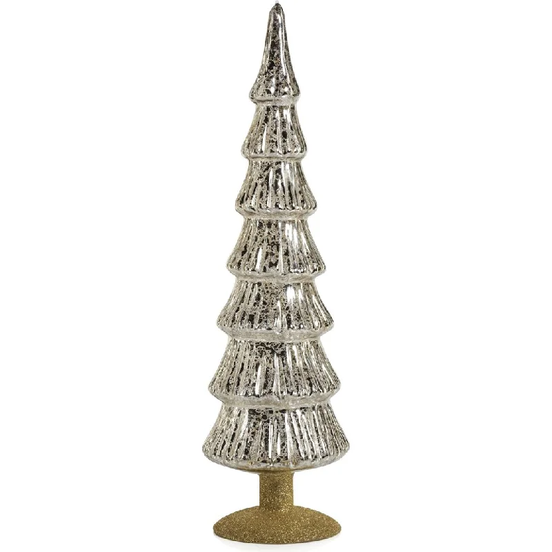 Merrigan Silver Glass Tree on Gold Glitter Base, Set of 2