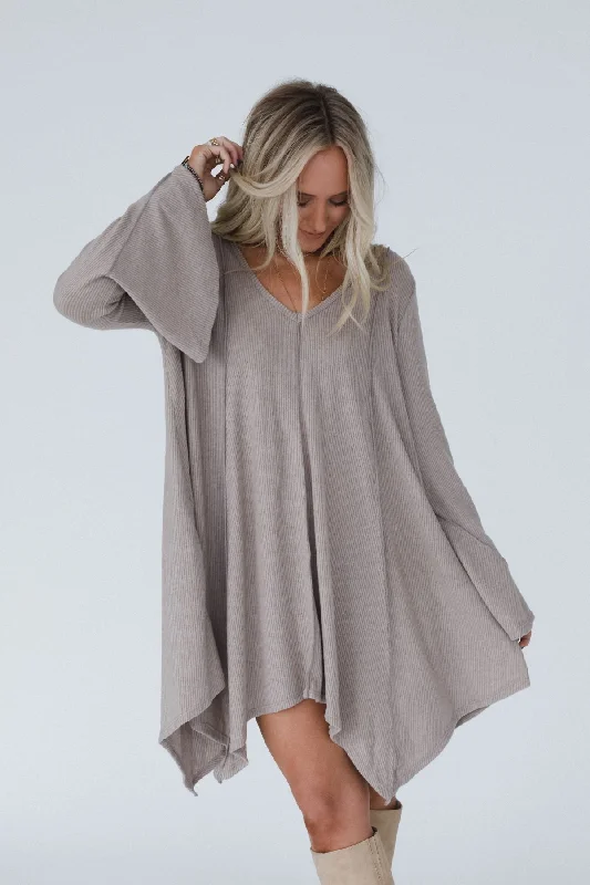 The Nest Golden Hour Long Bell Sleeve Tunic Dress - Latte