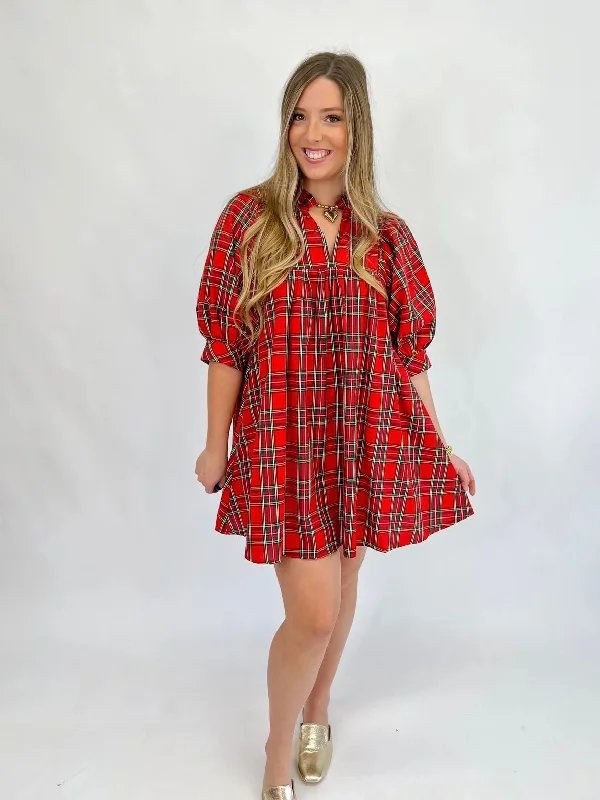 [Entro] Merry Everything Plaid Dress-Red