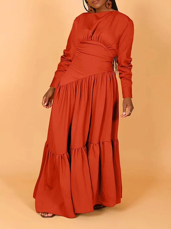 Solid Ruffle Maxi Dress