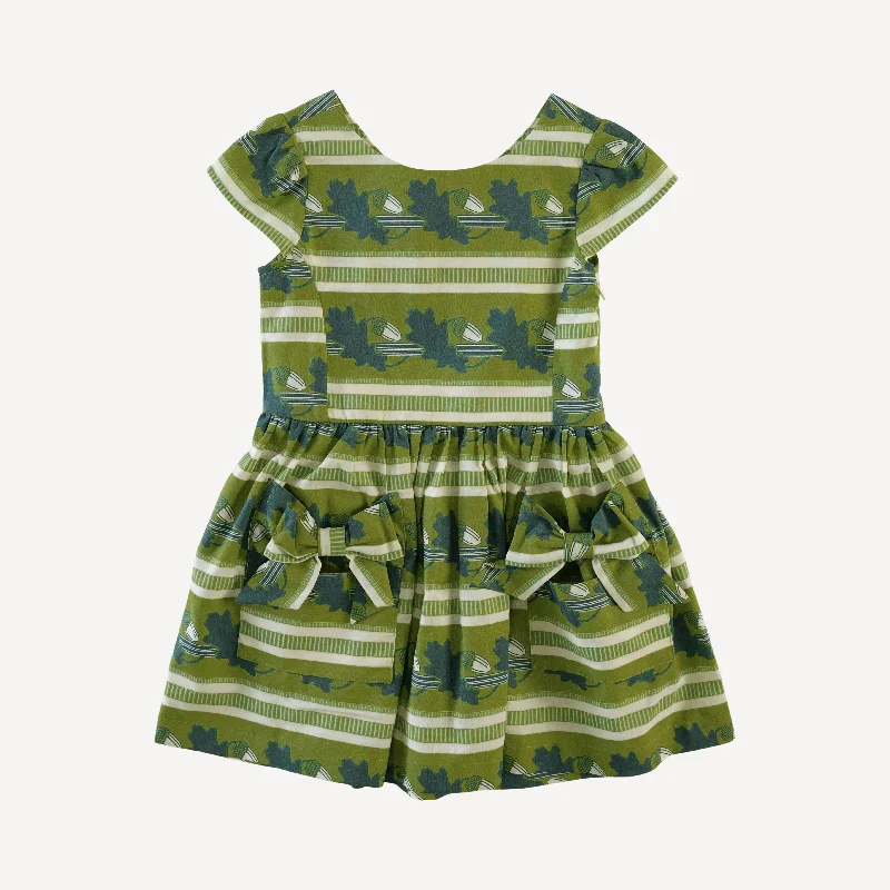 short sleeve back bow dress | acorn stripe | organic cotton woven