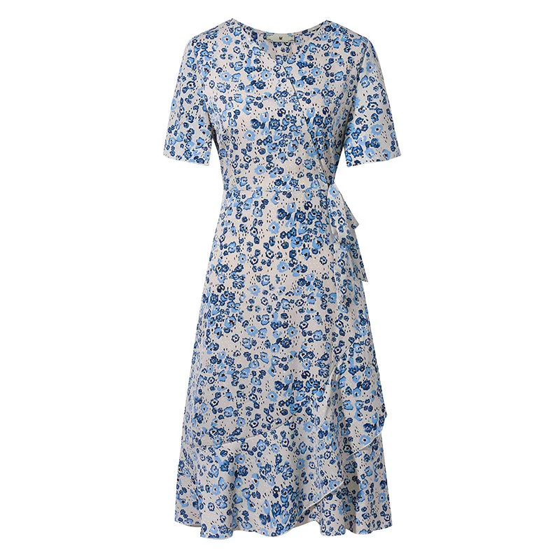 Plus Size Blue Floral Wrap Dress