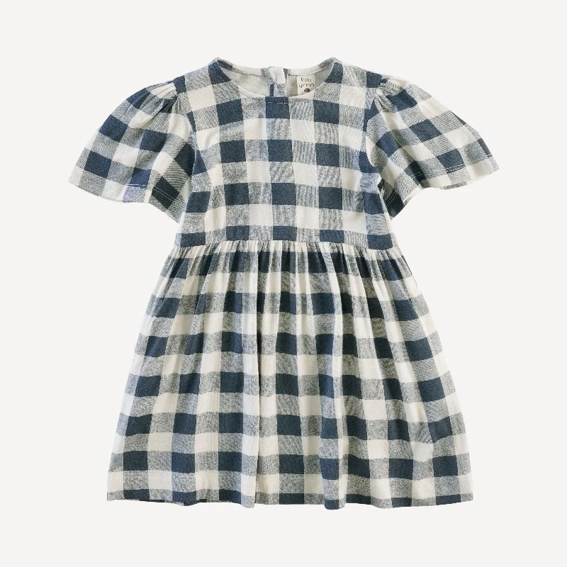 bell sleeve dress | slate blue gingham | bamboo