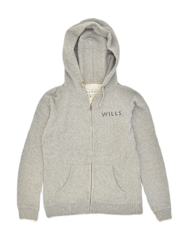 JACK WILLS Womens Zip Hoodie Sweater UK 8 Small Grey Cotton