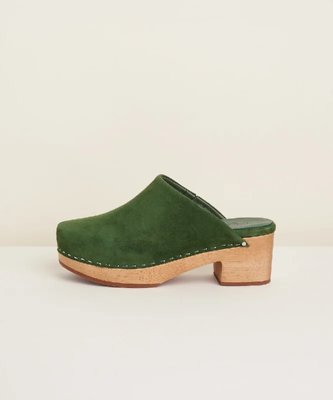 Martino Low Heel Wooden Clog | Moss